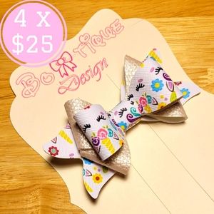 Unicorn lashes faux leather hair bow